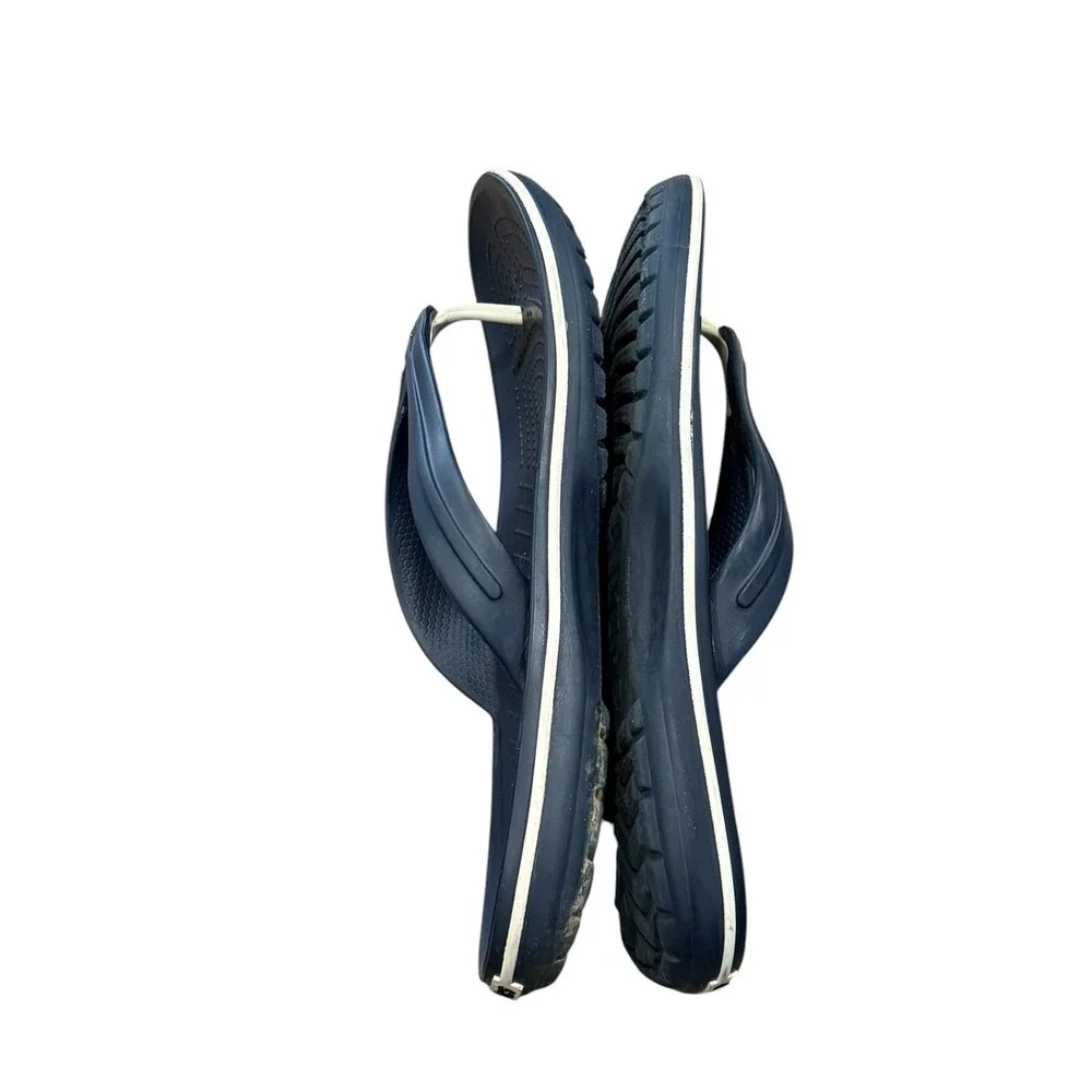 Crocs Crocband Flip Flops Mens 9 Womens 11 Navy Blue‎ White Sporty Sandals
